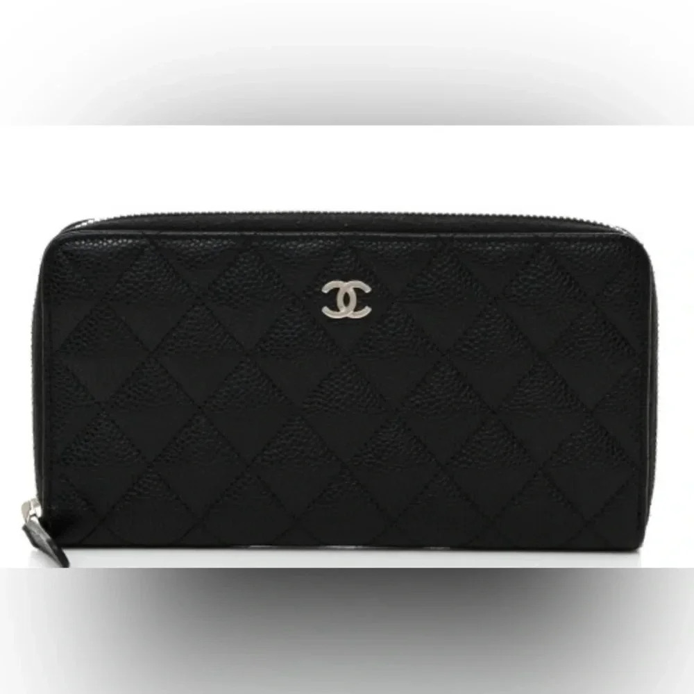 CHANEL Caviar Quilted Large Gusset Zip Around Wallet Black